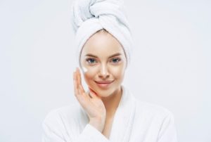 a woman after treatment for facial dry skin